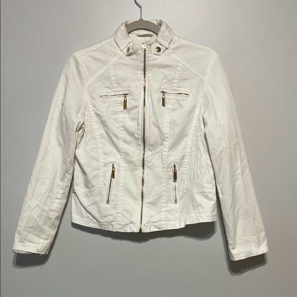 Charlotte Russe Cream Utility Jacket with Gold Accents